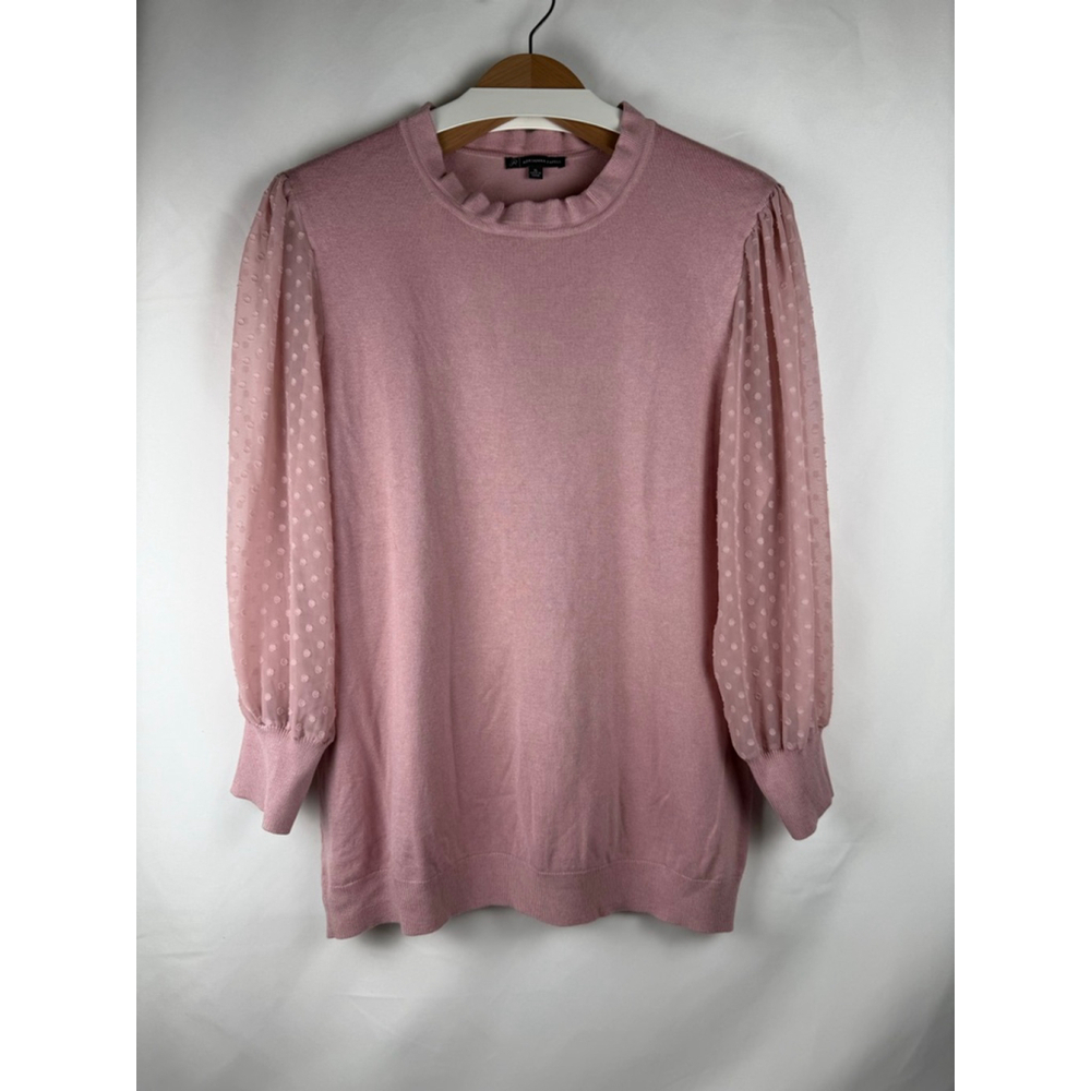 Women's Adrianna Papell Sweater Pink Size XL with Sheer Dot Sleeves